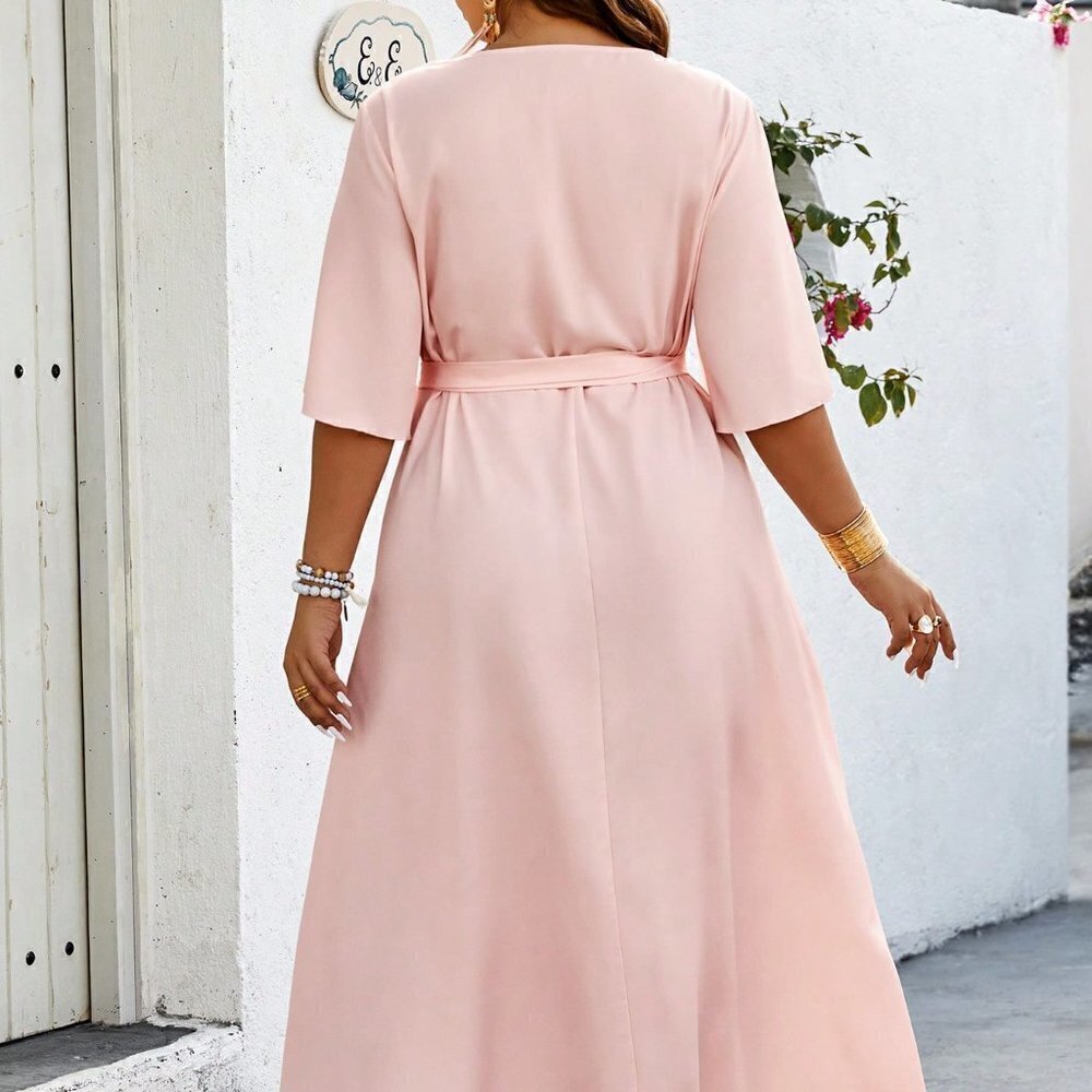 Pink Boho Womens Plus Size Women's Wrap Design Dress With Floral Print - Picture 2 of 5